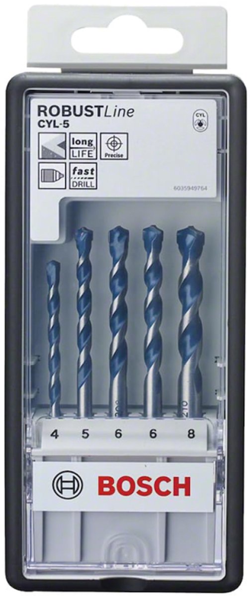 Bosch - Jeu de 5 forets à béton robustes cyl-5 4 ; 5 ; 6 ; 6 ; 8mm