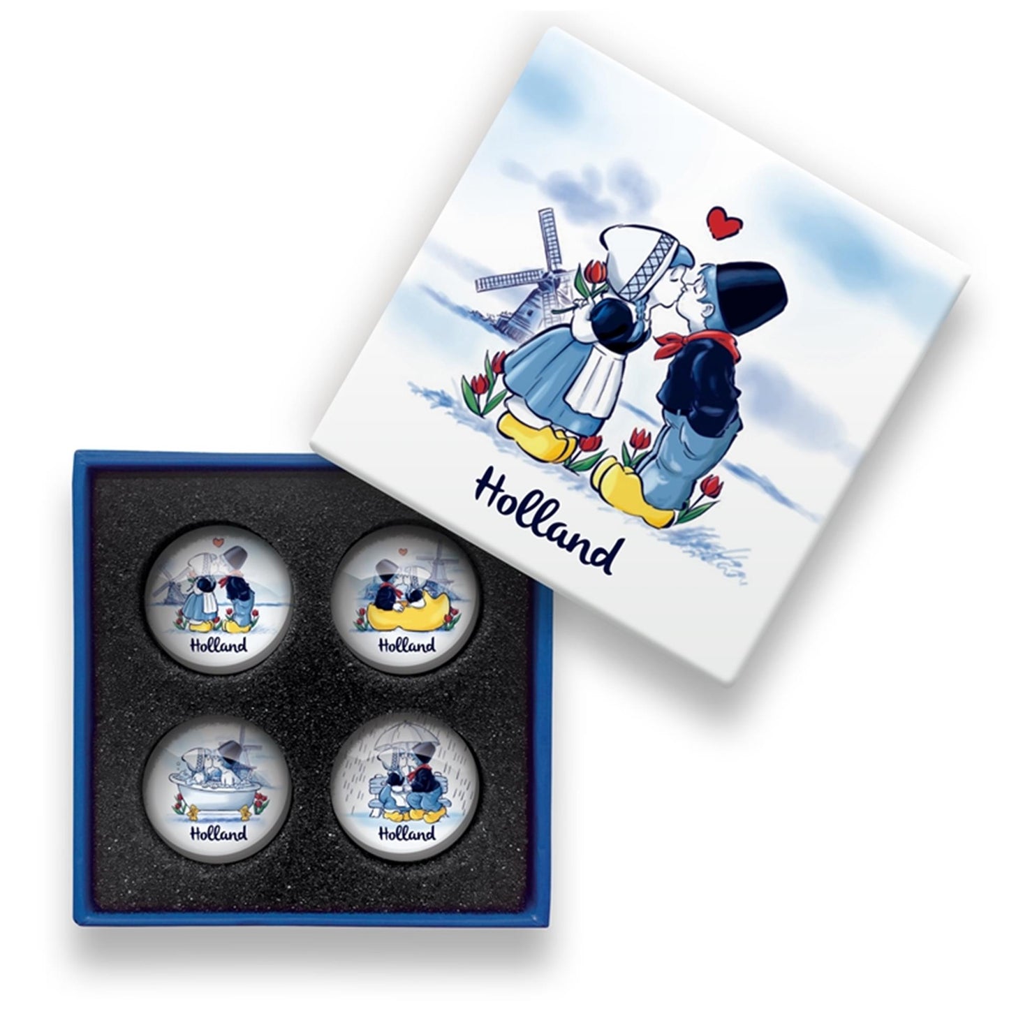 Aimants en verre Holland s'embrassant couple 4 pcs