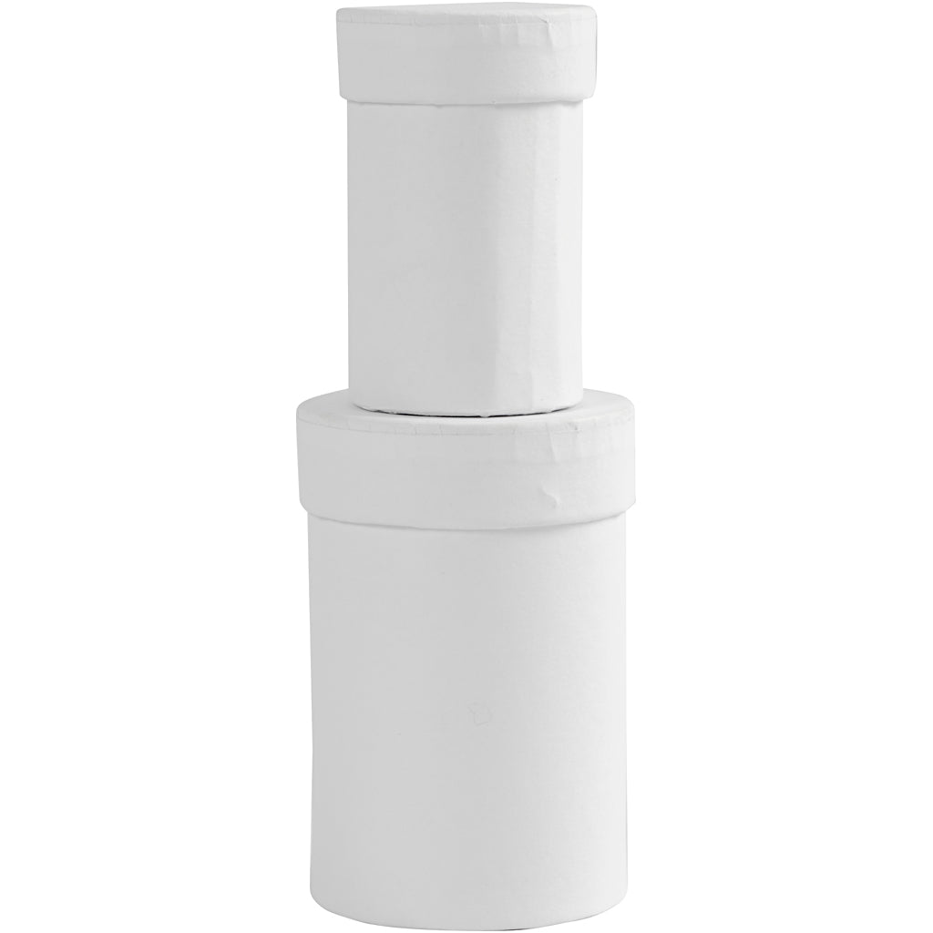Boîtes rondes Creativ company, h: 7+9 cm, dimensions 4,5+6 cm, blanches, 2 pièces 1 set