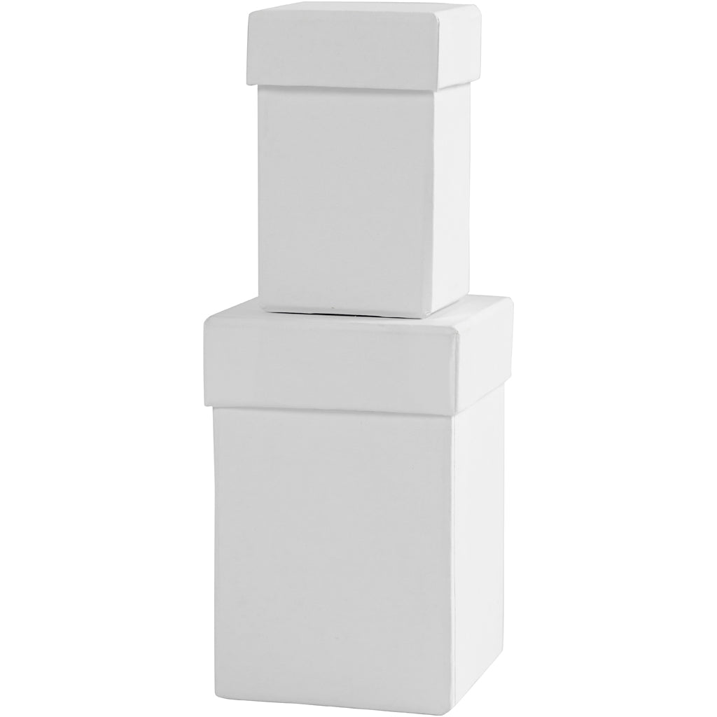 Boîtes carrées Creativ company, h: 7+9 cm, dimensions 4,5+6 cm, blanches, 2 pièces 1 set