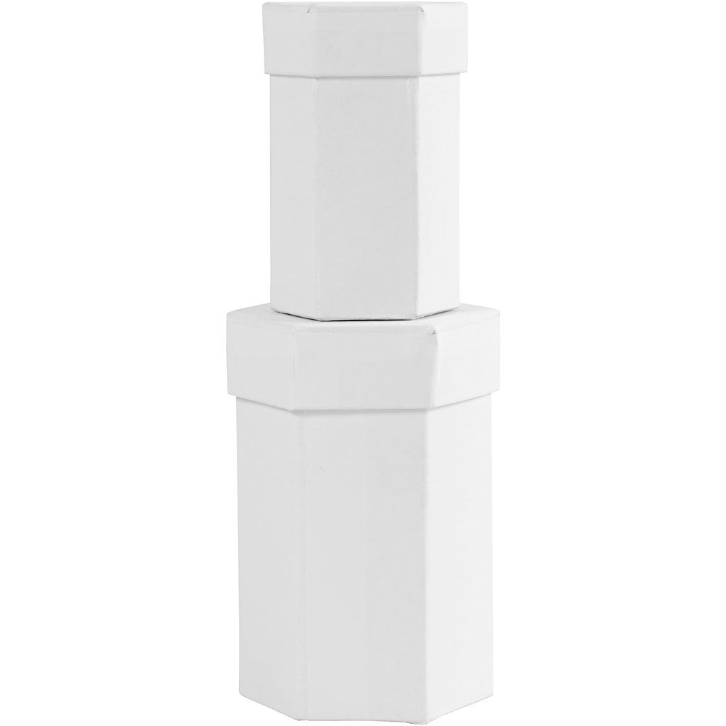 Boîtes hexagonales Creativ company, h: 7+9 cm, dimensions 4,5+6 cm, blanches, 2 pièces 1 set