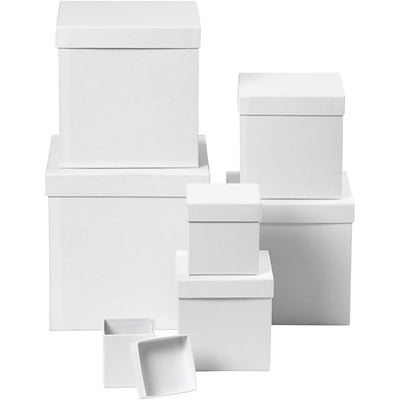 Boîtes carrées Creativ company, carrées, h : 7,5+10+13+15+18+20+23 cm, dimensions 7,5+10+13+15+18+20+23 cm, blanc, 7 pièces 1 set