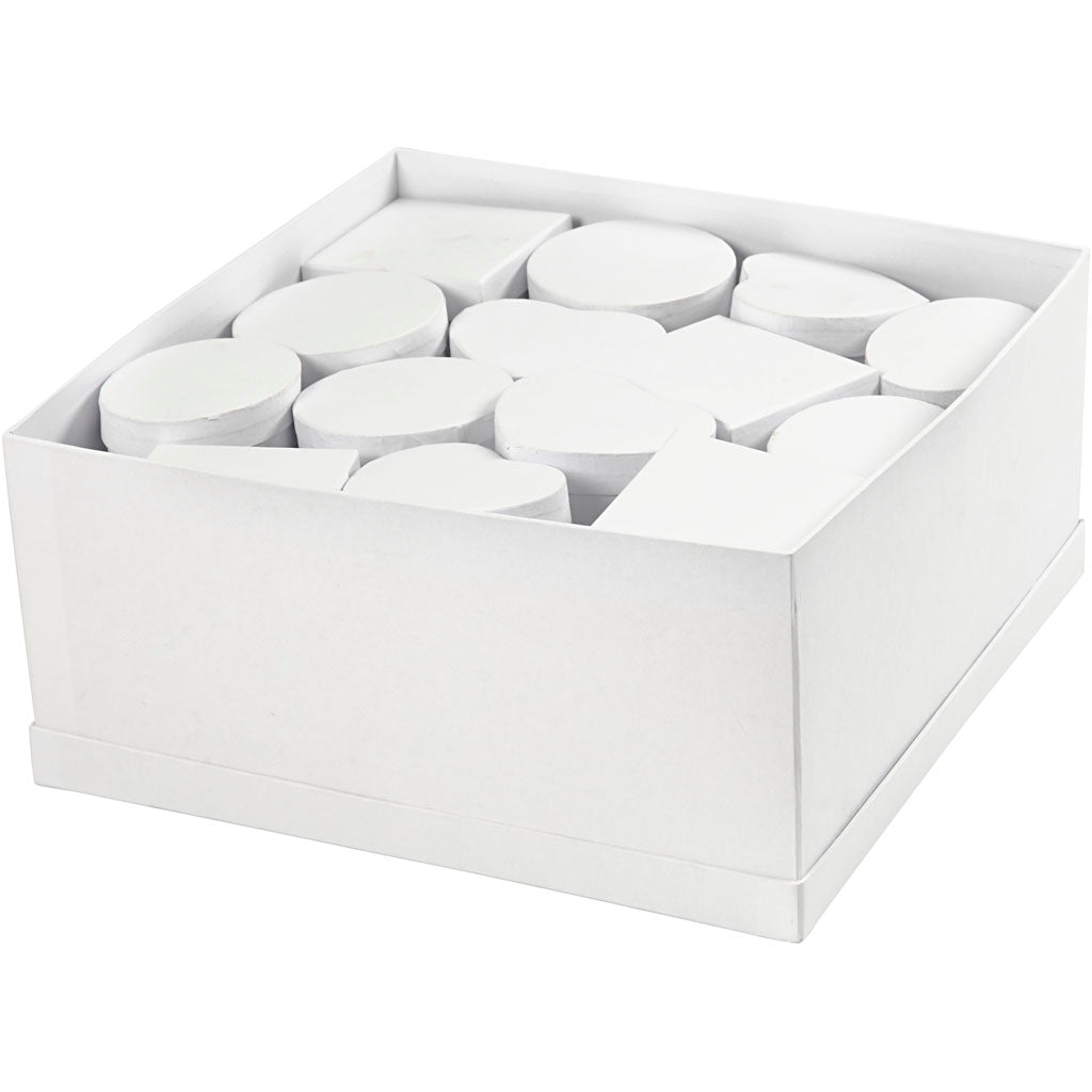 Boîtes Creativ company dans une boîte de présentation, h : 5 cm, d 10-12 cm, blanc, 27 pièces 1 boîte