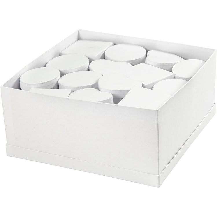 Boîtes Creativ company dans une boîte de présentation, h : 5 cm, d 10-12 cm, blanc, 27 pièces 1 boîte