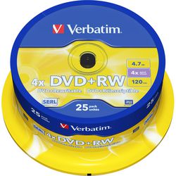 Disque DVD+RW 43489 verbatim 4,7 Go 4x 25 pièces