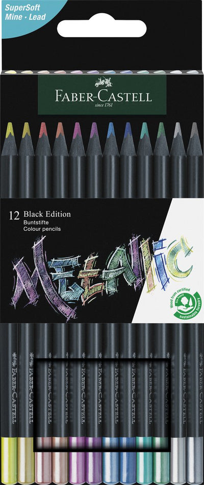 Crayon de couleur Faber-castell - édition noire - 12 pièces métalliques dans un étui en carton - fc-116415