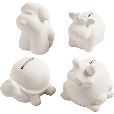 Tirelire animaux Creativ company, h: 7-10 cm, blanc, 4 pièces 1 boîte