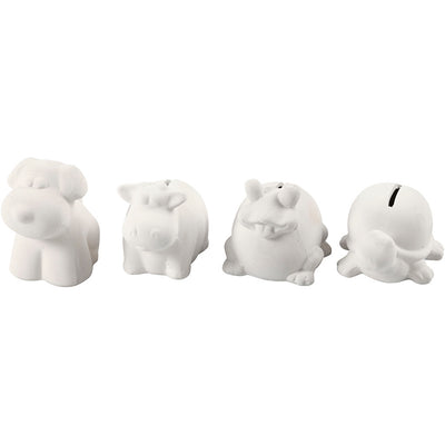Tirelire animaux Creativ company, h: 7-10 cm, blanc, 4 pièces 1 boîte
