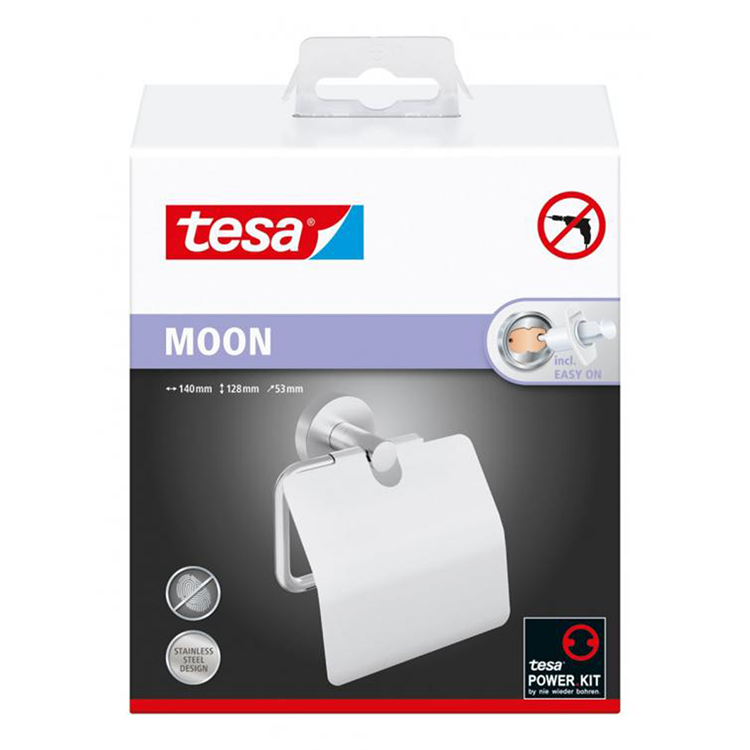 Tesa 1073542 - Porte-rouleau papier toilette lune avec couvercle en acier inoxydable | 1 pièce