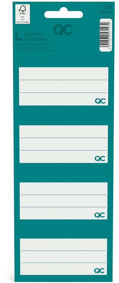 Etiquettes scolaires autocollantes couleur Qc bleu-vert - lot de 16 pièces