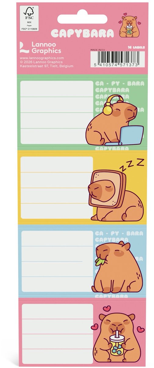Etiquettes scolaires autocollantes Animaux capybara - lot de 16 pièces