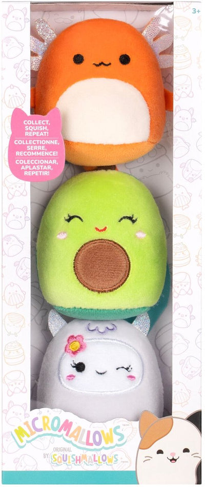 Micromallows Jazwares - paquet de 3 squishmallows en peluche (mireya, roah, nico) 6 cm