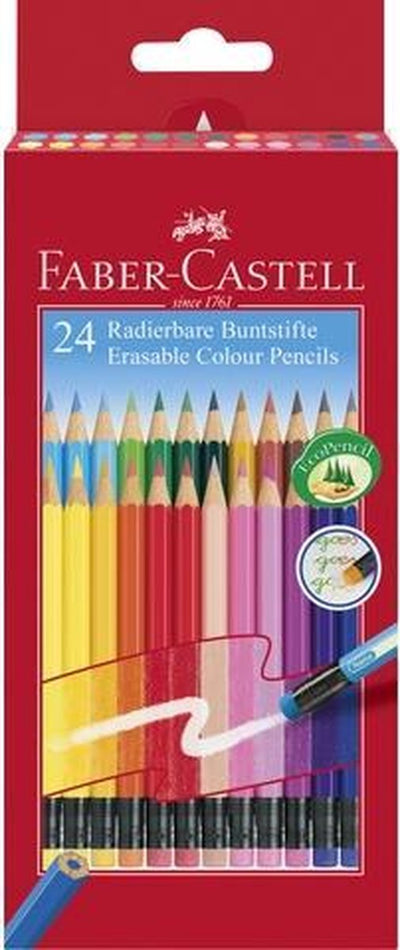Crayons de couleur Faber-castell - étui 24 pièces - effaçables - avec gomme - fc-116625