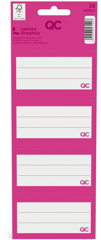 Etiquettes scolaires autocollantes couleur Qc fuchsia - lot de 16 pièces
