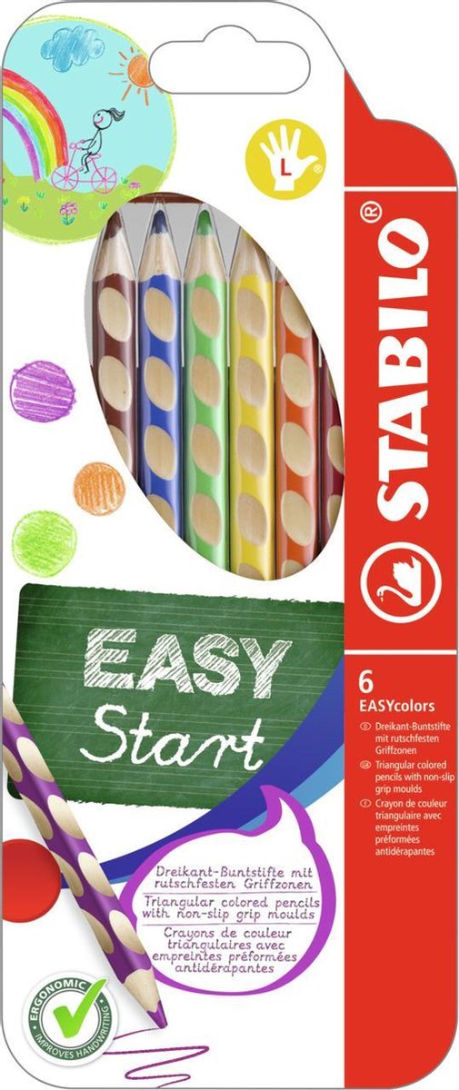 Stabilo easycolors - crayon de couleur ergonomique - gaucher - mine extra épaisse 4,2 mm - étui de 6 couleurs