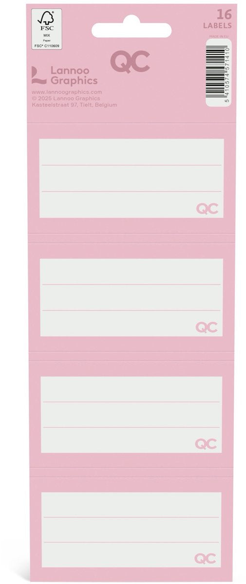 Etiquettes scolaires autocollantes couleur Qc rose - lot de 16 pièces