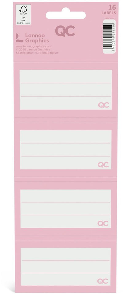 Etiquettes scolaires autocollantes couleur Qc rose - lot de 16 pièces