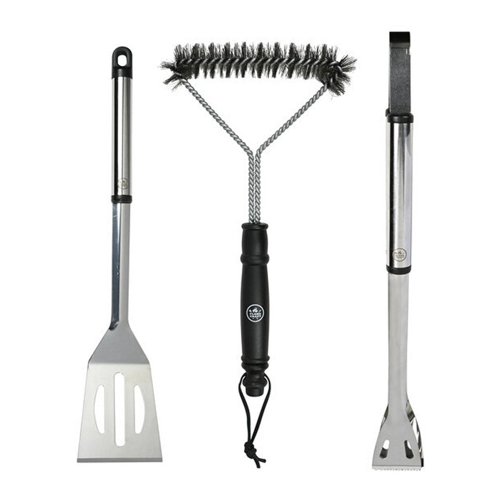 Interbosch flamecraft ensemble d'outils pour barbecue 3 pièces en acier inoxydable noir