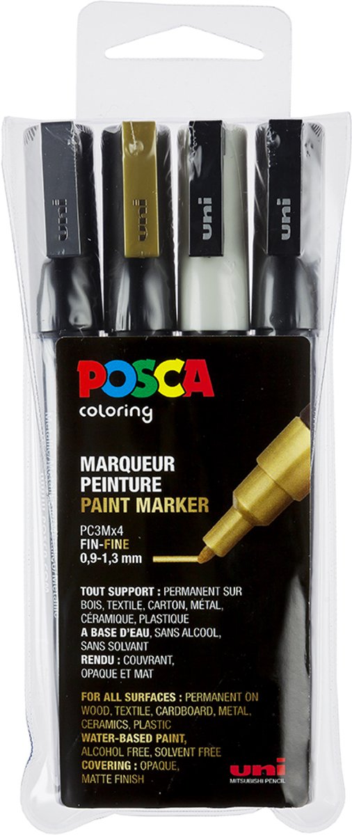 Posca marqueur peinture uni pc1mc ef 4pcs assortis
