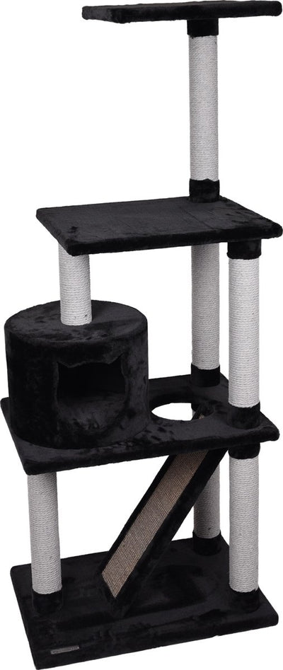 Arbre à chat Flamingo – forza noir gris – 60x40x151,5 cm – arbre à chat haut avec 2 plates-formes de couchage – meuble pour chat avec planche à gratter en sisal revêtement en peluche – arbre à chat robuste