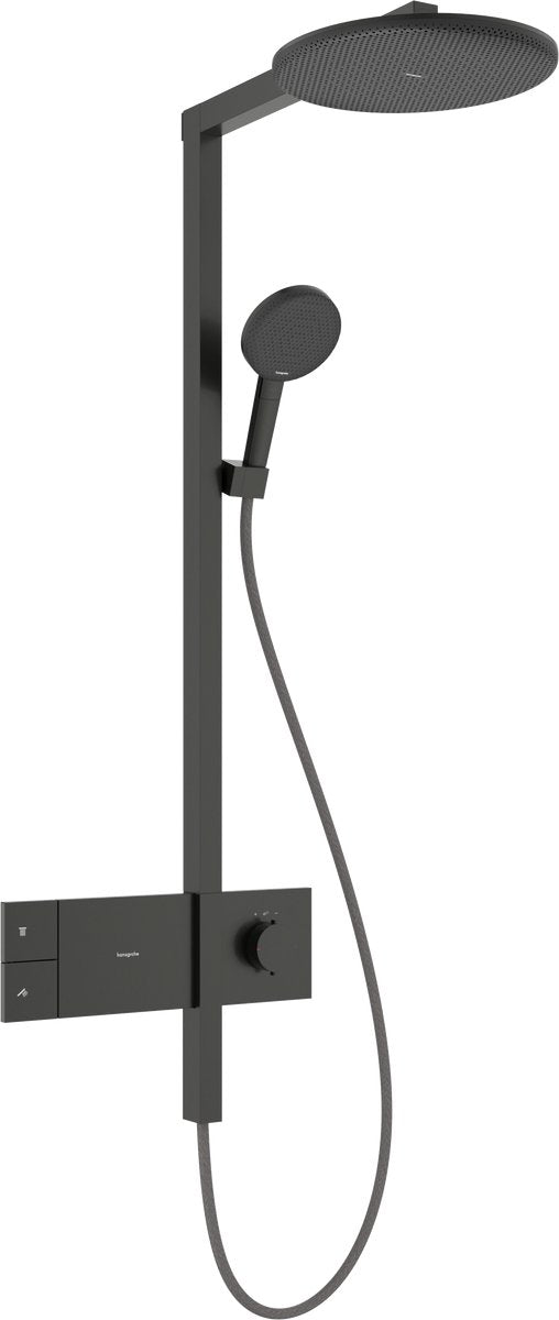 Hansgrohe Raindance Alive s Puro - Showerpipe - Bouton de sélection - Taille 300 mm - 1 fonction jet - Chrome noir brossé - avec thermostat