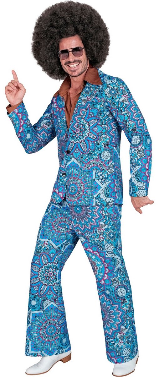 Déguisement 2 pièces Widmann super mandala années 60 bleu