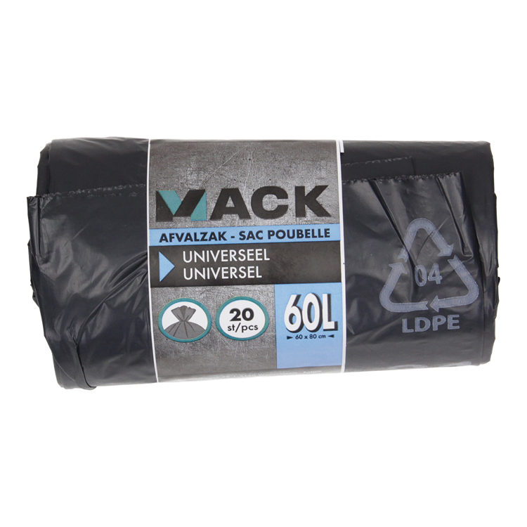 1054872 - sac poubelle 60l, noir LDPE 20 pièces par rouleau | 15 pièces