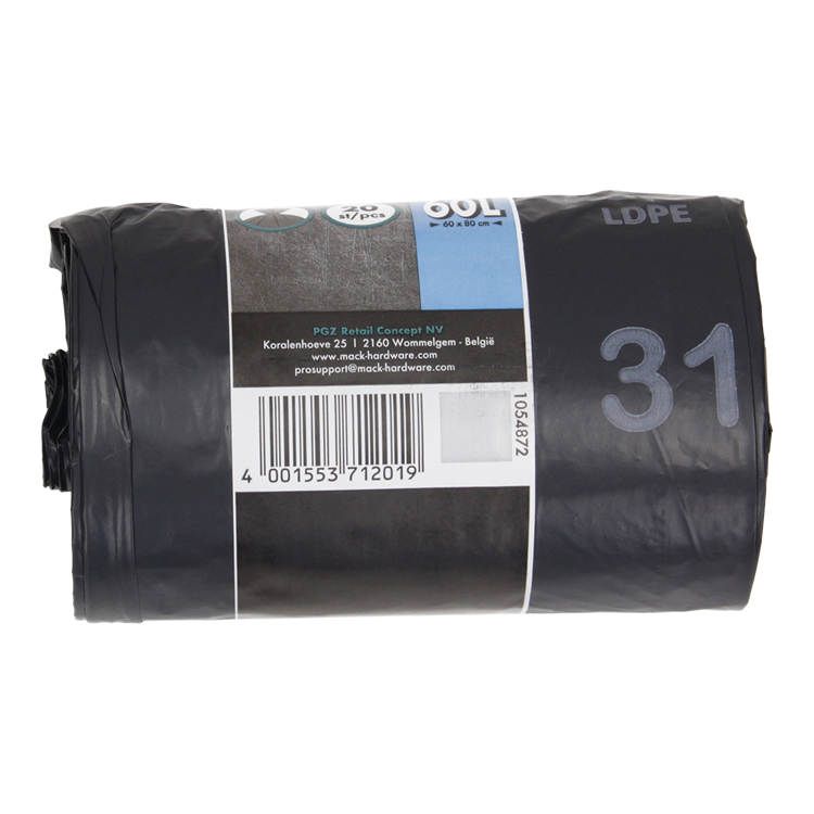 1054872 - sac poubelle 60l, noir LDPE 20 pièces par rouleau | 15 pièces