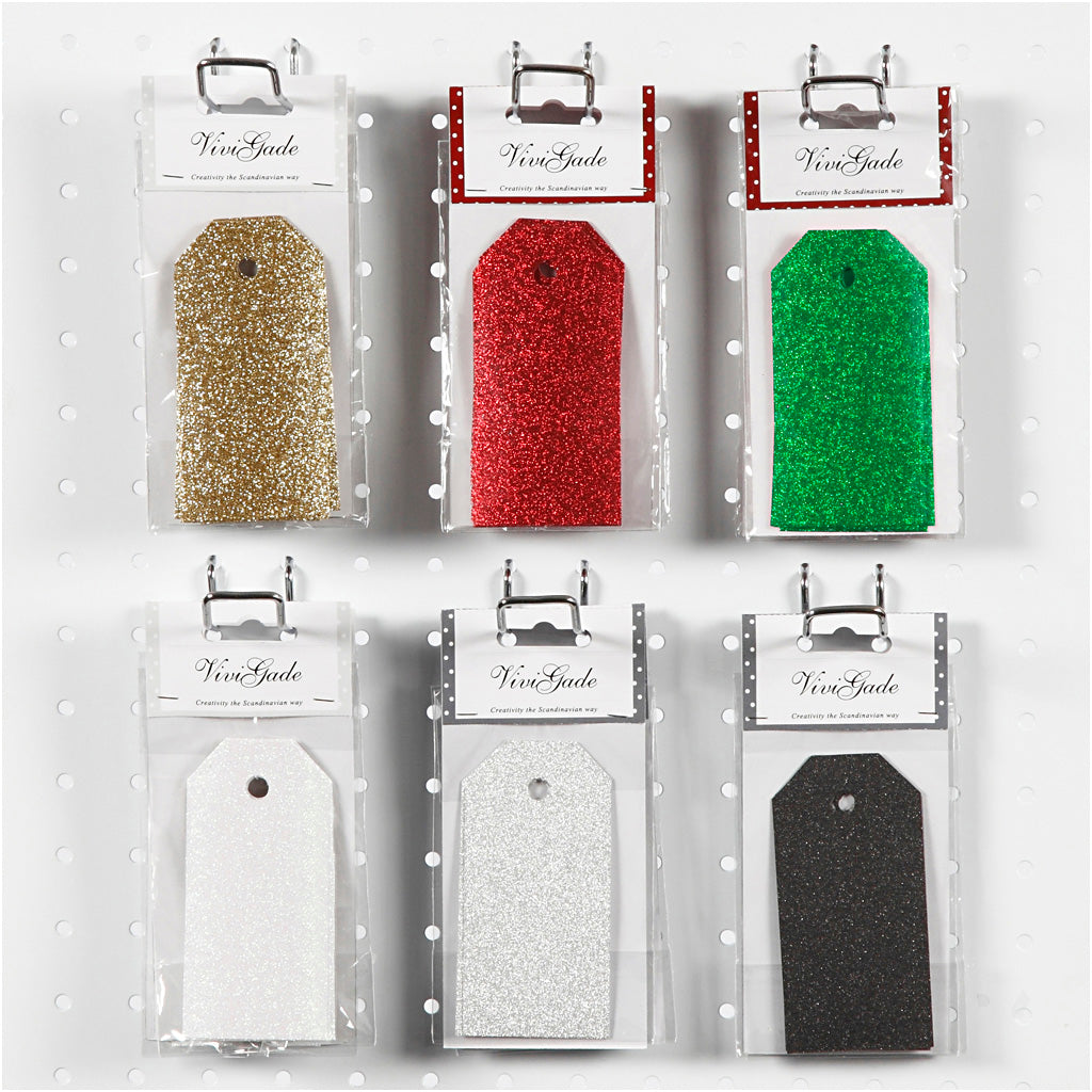 Étiquettes cadeaux Vivi Gade, format 5x10 cm, paillettes, 300 g, boîte 6x10 1 boîte