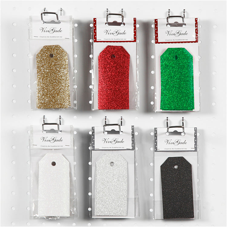 Étiquettes cadeaux Vivi Gade, format 5x10 cm, paillettes, 300 g, boîte 6x10 1 boîte