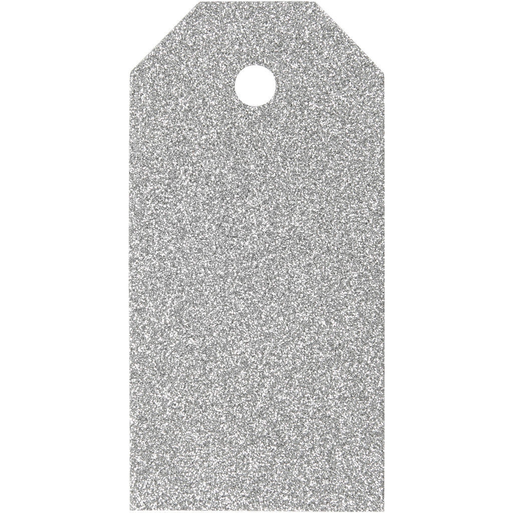 Étiquettes cadeaux Vivi Gade, dim. 5x10 cm, paillettes, 300 g, argent, 15 pièces 1 boîte