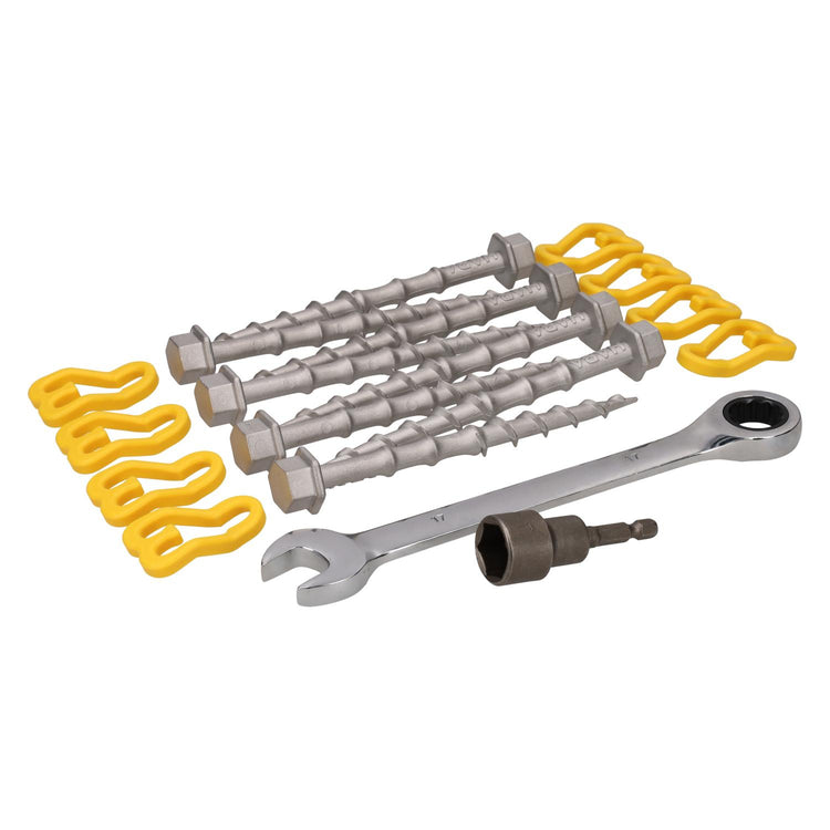 Jeu complet de chevilles à vis Alu-camp 15 cm (jeu de 8) - comprenant pièce d'adaptation et clé