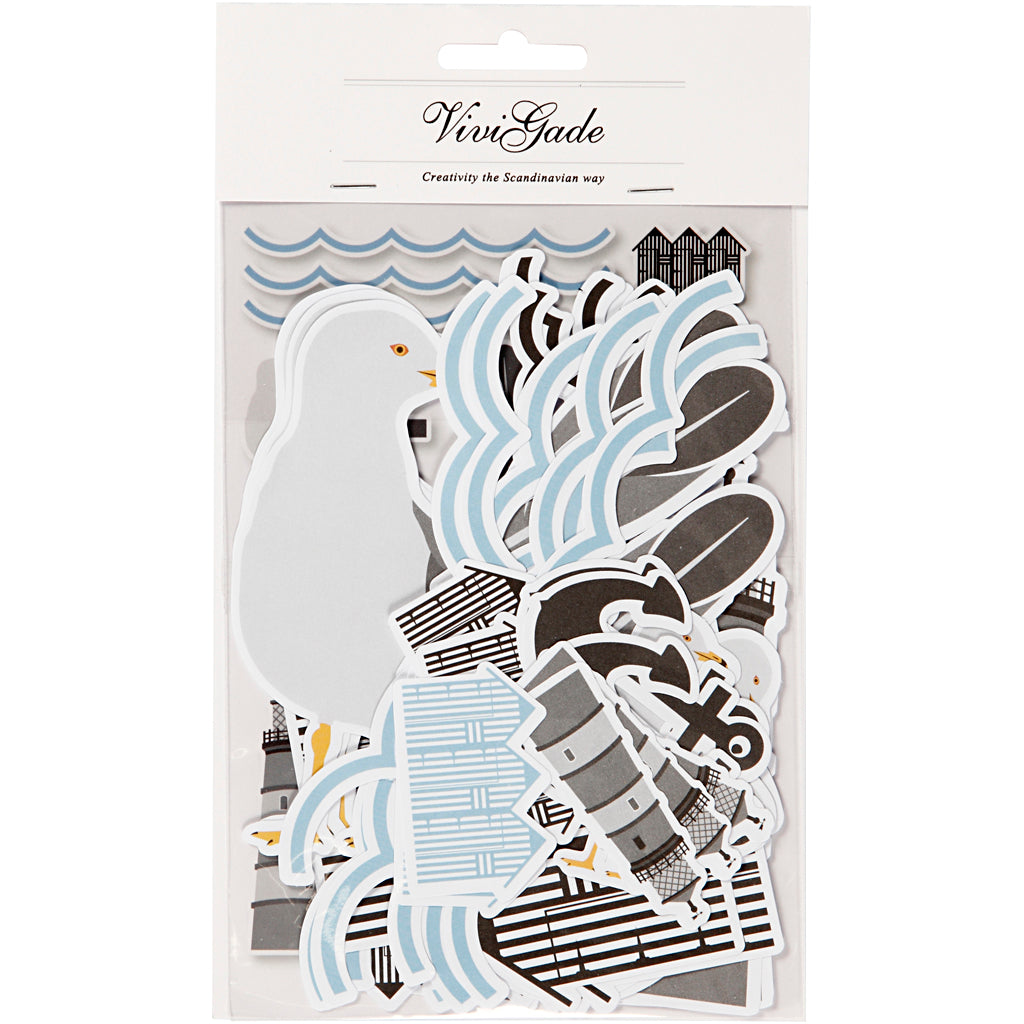 Étiquettes Vivi Gade, taille 3,1-11,4 cm, noir, bleu, gris, blanc, 54 pièces 1 boîte