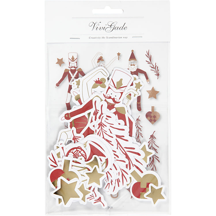Etiquettes Vivi Gade, dim. 2,2x12,5 cm, or, rouge, blanc, 57 pièces 1 boîte