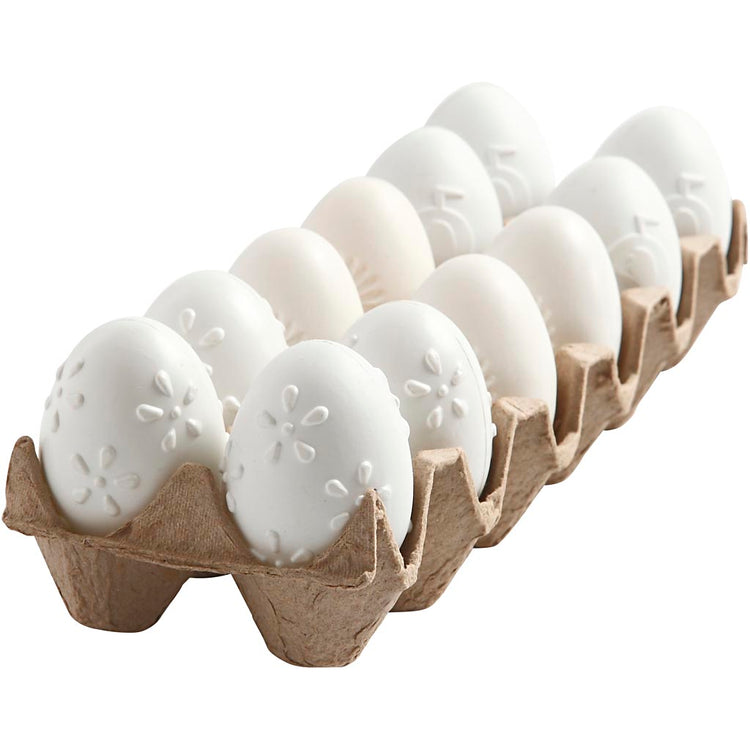 Oeufs Creativ company, motif, h: 6 cm, blanc, 12 pièces 1 boîte
