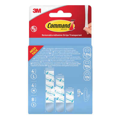 3m 1075982 - set de bandes adhésives command 16pcs 8s + 4m + 4l retrait transparent | 12 pièces