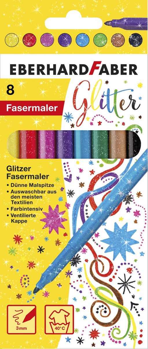 Feutres Eberhard Faber - paillettes - 8 pièces - lavables - ef-551008