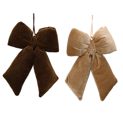 Decoris noeud velours à paillettes polyester 2cmx11x14cm marron beige 2 assortis