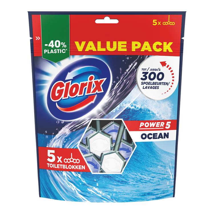 Glorix 1074058 - bloc sanitaire powerclean 5pckocean 5-pack | 6 pièces