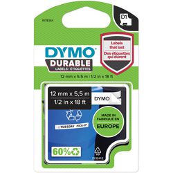 Ruban d'étiquettes dymo d1 vinyle durable 12 mm x 5,5 m noir sur blanc