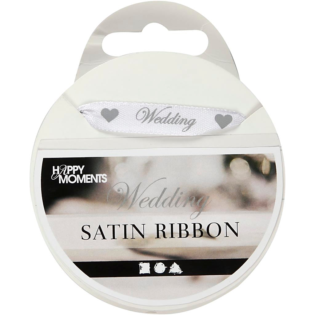 Ruban de satin Creativ company, l: 10 mm, blanc, 8 m 1 rouleau