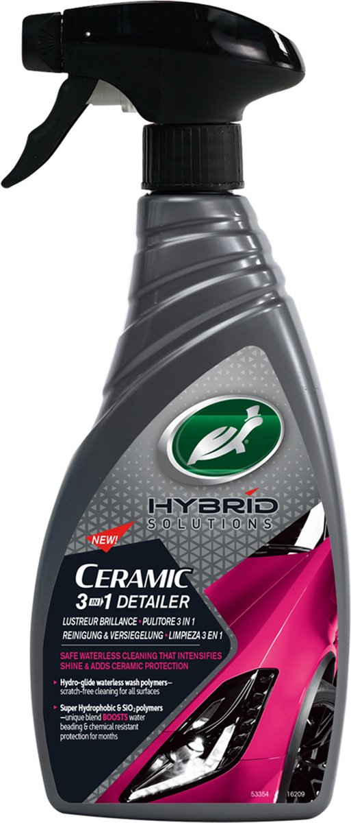 Turtle Wax HS Ceramic 3in1 Detailer - Nettoyage sans eau en toute sécurité - Pour entretenir la peinture - Intensifie la brillance - Utiliser régulièrement - 500 ml