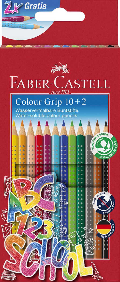 Crayons de couleur Faber-castell - avec grip - set 10+2 pièces - fc-201585
