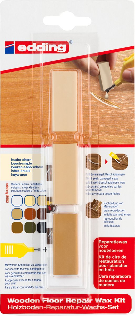 Edding 8902 cire de réparation pour parquets - couleur : bois de hêtre-érable - répare les défauts mineurs, les rayures et les bosses