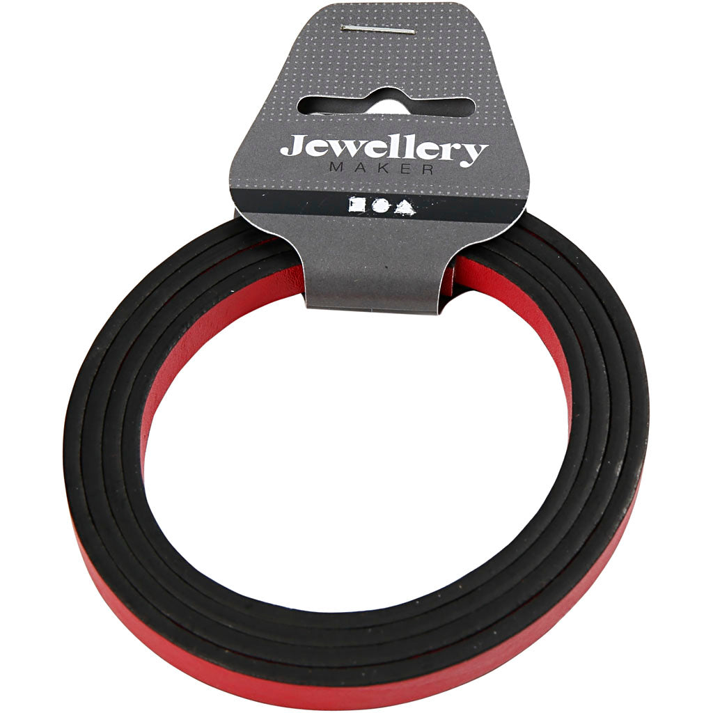 Bracelet Creativ company en simili cuir, l: 10 mm, épaisseur 3 mm, rouge, 1 m 1 boîte