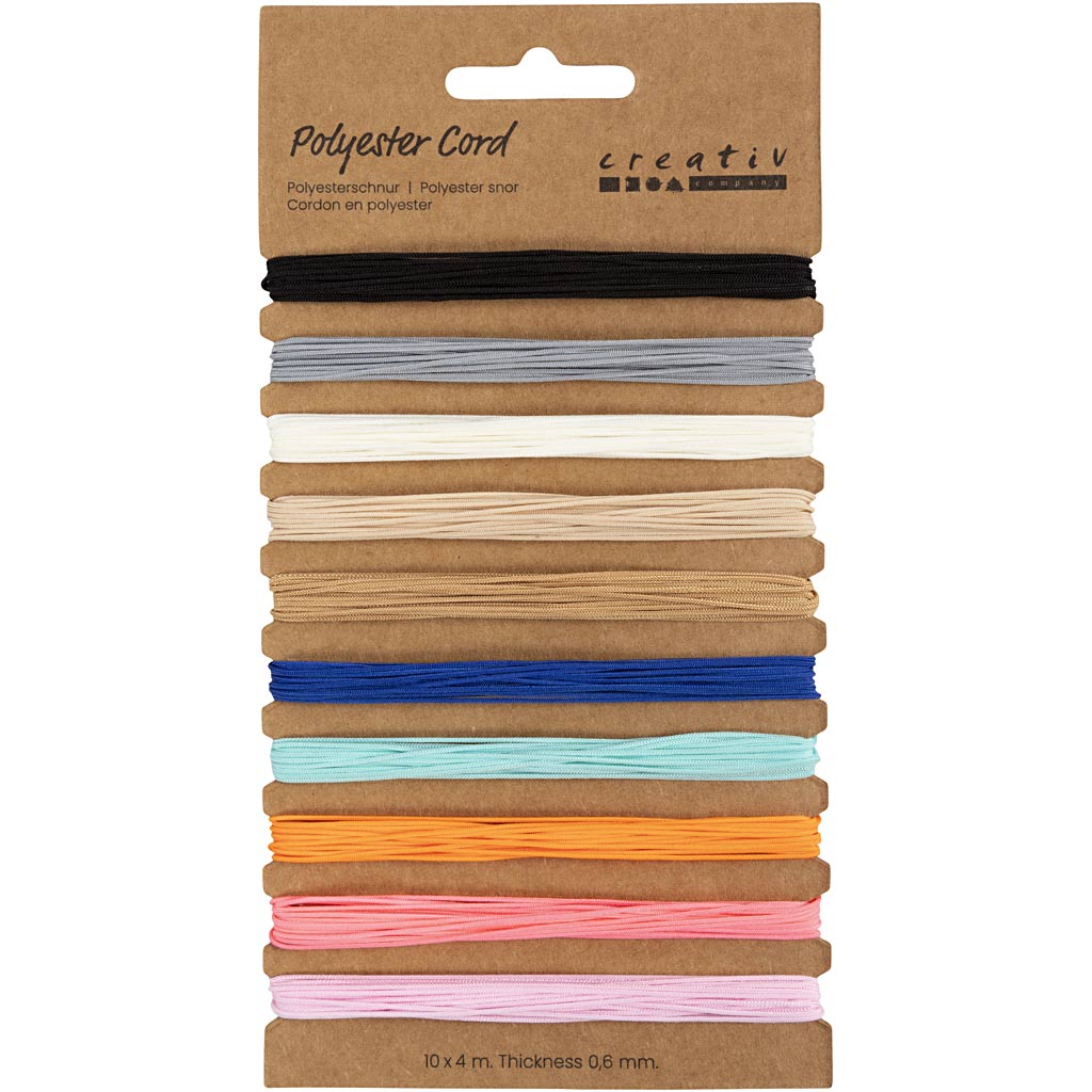 Cordon polyester Creativ company, épaisseur 0,6 mm, différentes couleurs, 10x4 m 1 boîte