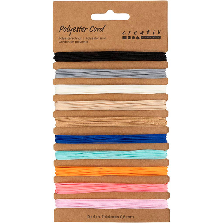 Cordon polyester Creativ company, épaisseur 0,6 mm, différentes couleurs, 10x4 m 1 boîte