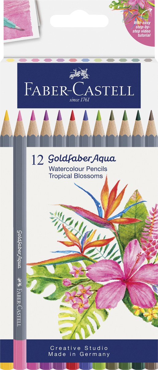 Crayon aquarelle Faber-castell - fleurs tropicales goldfaber - étui en carton 12 pièces - fc-114610