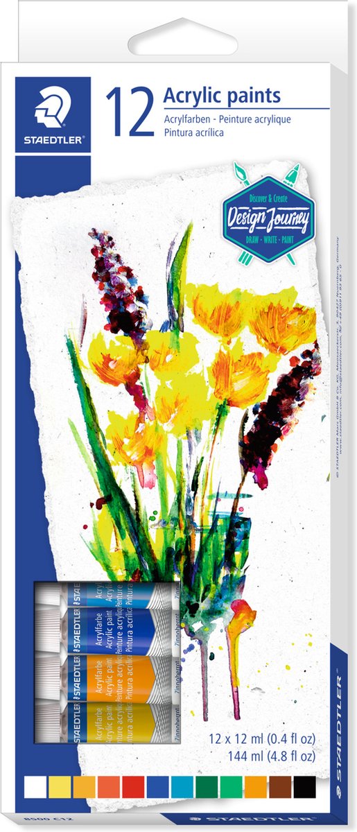 Staedtler design Journey - peinture acrylique karat - lot de 12 tubes 12 ml