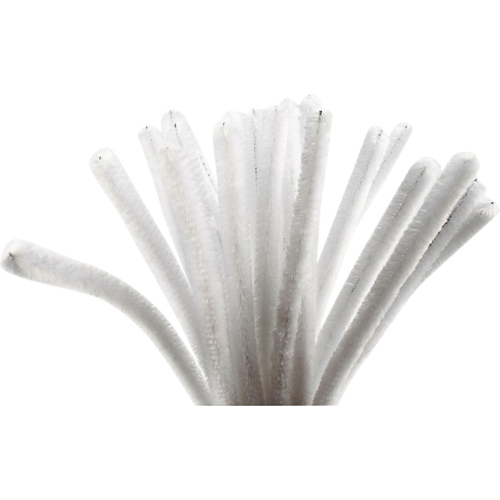 Creativ Company Chenille, L: 30 cm, épaisseur 9 mm, blanc, 25 pièces 1 boîte